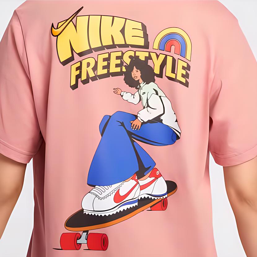 Nike Спортивная повседневная футболка с принтом скейтборда, дышащая, с коротким рукавом, женская, розовая HM5024-618