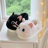 Новые стильные черные и белые кошачьи тапочки для пары, комнатная обувь для женщин, с закрытой пяткой, тапочки-китти, теплые зимние комнатные тапочки, черные тапочки-котенок