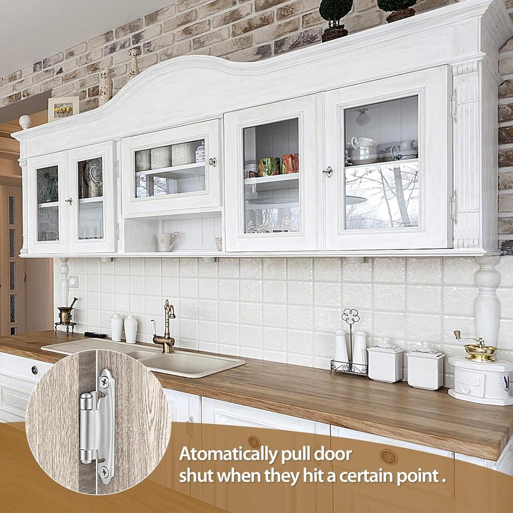 Satin Nickel Self Closing Kitchen Flush Cabinets Hinge 10 Pair 2-1/8" Brushed Nickel Cabinet Door Hinges Cupboard Variable Flush Cabinet Hinge Face