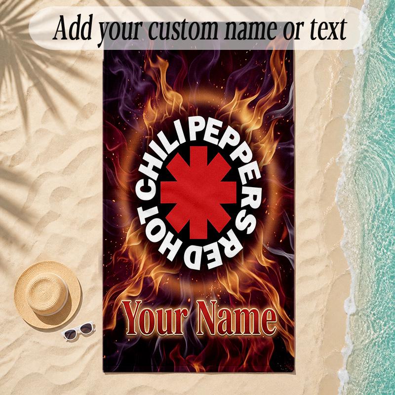Beach TowelRed Hot Chili Peppers Custom Name Text Personalized Soft Towel for Beach Pool Indoor Home Decor Gift