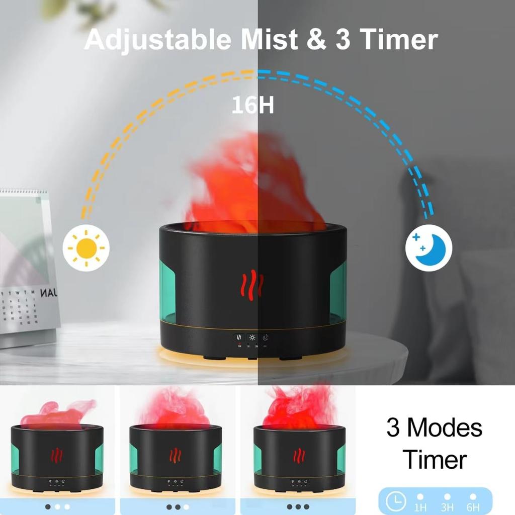 Oil Diffusers for Home Large Room,450ml Air Diffuser Humidifier with Bluetooth Speaker, White Noise and Remote, Flame Humidifier for Bedroom,Office,