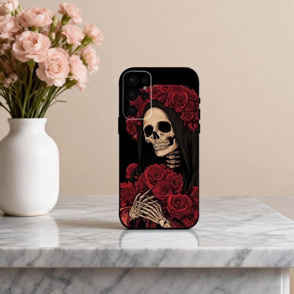 S-Santa M-Muerte P-print Phone Case For Samsung S25,24,23,22,30,21,10,9,Ultra,Plus,Lite,FE,4,5 G Soft Black Case