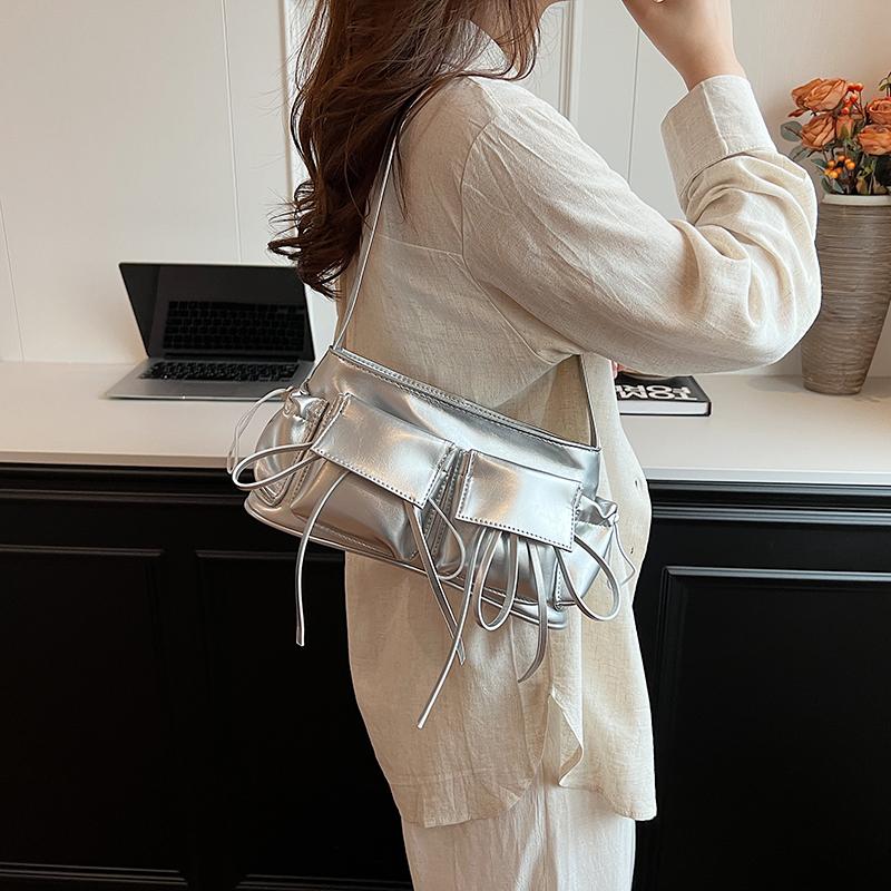 Ретро сумка под мышкой, двойные карманы, ПУ кожа, сумка для покупок, модная однотонная дизайнерская сумка под мышкой, на молнии, портативная, женская шикарная сумка-хобо