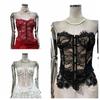 Прозрачный кружевной корсет с пуговицами и цветочным принтом, жилет с подвязками, модный кружевной длинный корсет для женщин