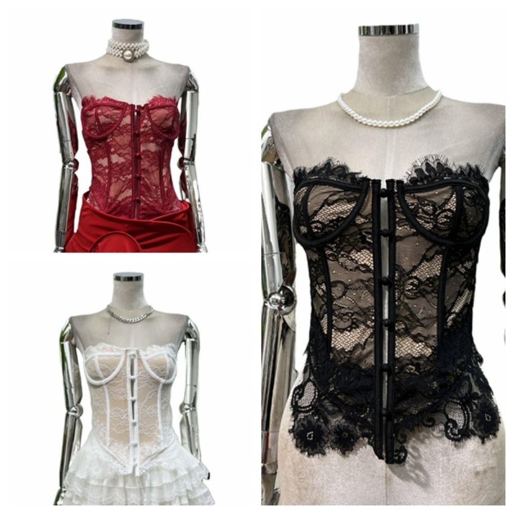 Прозрачный кружевной корсет с пуговицами и цветочным принтом, жилет с подвязками, модный кружевной длинный корсет для женщин
