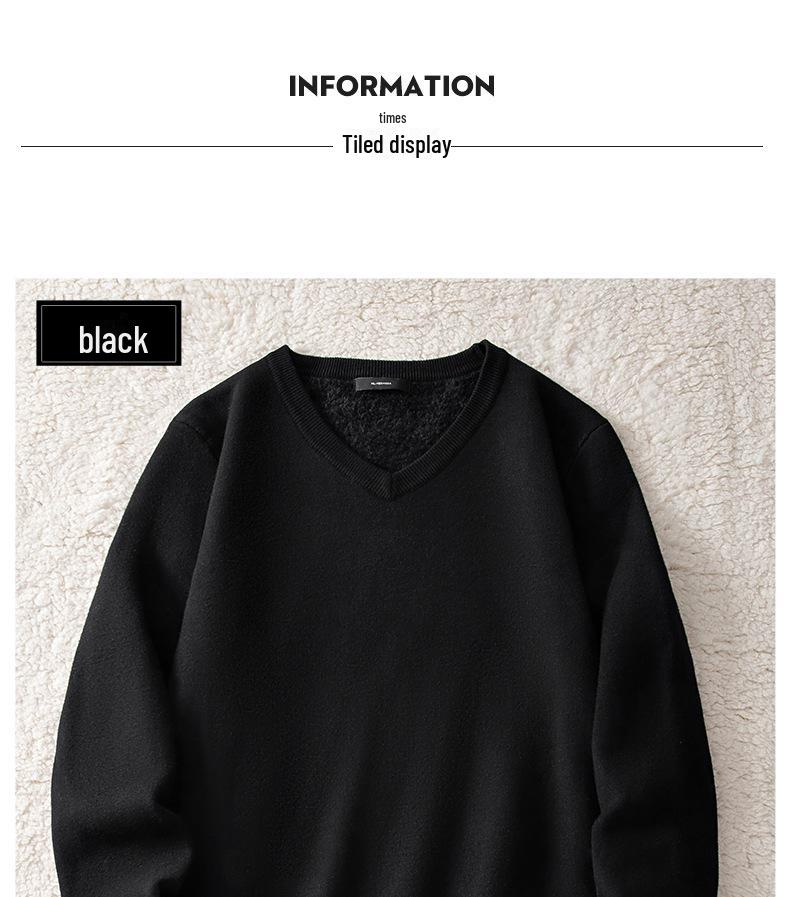 Мужской бархатный свитер с V-образным вырезом: Теплый, утолщенный трикотаж для осени/зимы 2025 г.