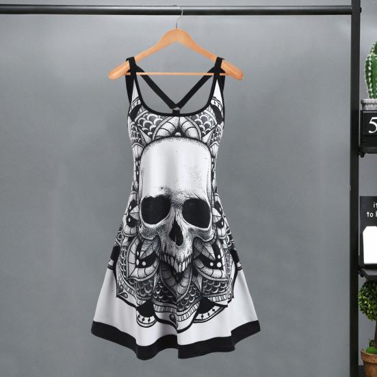 Женское летнее платье больших размеров с принтом готического черепа, платье-майка без рукавов, повседневное свободное женское платье для отпуска, вечеринки, клуба