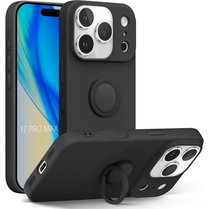Coque de Protection - BOOLING - pour iPhone 17 Pro Max - Silicone Antichoc avec Anneau Rotatif - Noir
