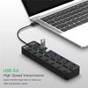 USB Hub 3.0, 7-портовый USB-разветвитель концентратора данных с индивидуальными переключателями включения/выключения. Расширение для MacBook, Mac Pro/Mini и других устройств.