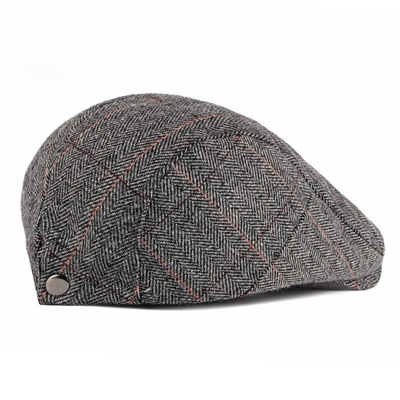 British Style Plaid Flat Cap for Men Women Autumn Winter Warm Woolen Beret Hat Retro Newsboy Cap Middle-aged Elderly Casual Duckbill Hat