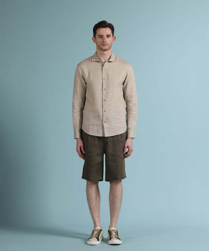 PANICALE Khaki Gray Drawstring Linen Shorts (Type A)