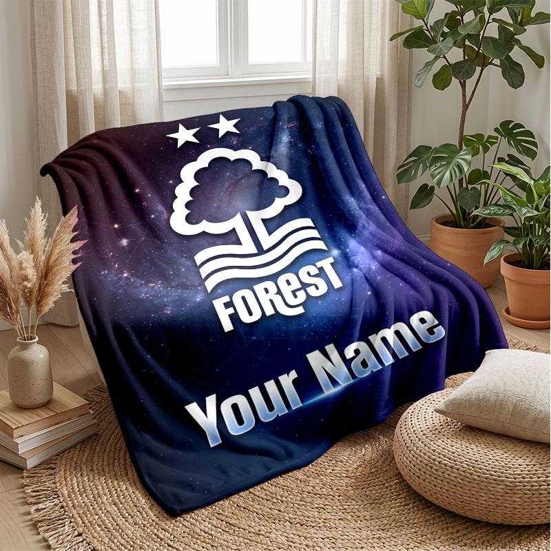 Nottingham Forest FC Custom Name Text Flannel Blanket Soccer Logo Personalized Fleece Throw Blanket Special Gift For Sofa Bedroom Home