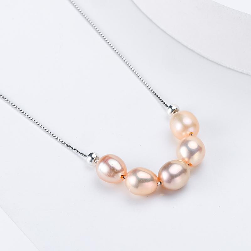 HENGSHENG 6-7mm Pearl White Pink Purple Smile Chain 925 Sterling Silver Fine Cute Fashion Pendant Necklace Women Girls Jewelry