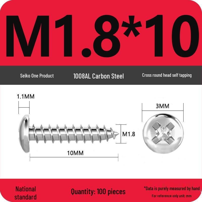 Galvanized Self-Tapping Screws, Round Head, White Zinc, PA Cross Pan, Pointed Tail M1.2-M4
