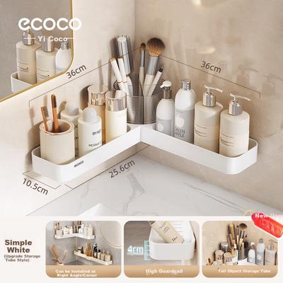 Ecocoyikeke Настенная угловая полка-органайзер для ванной комнаты, без сверления, для туалета E24204 Белый