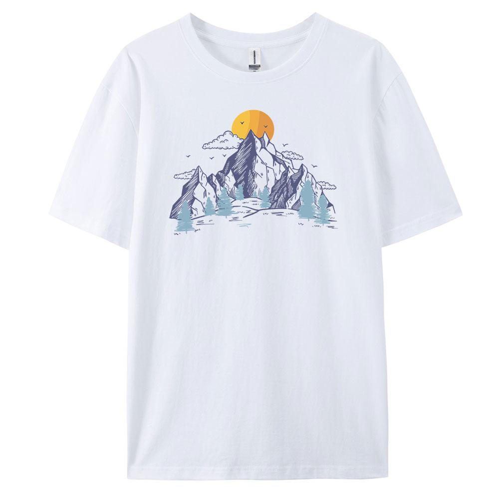 Мужская повседневная футболка с коротким рукавом Mountain из 100% хлопка, модные футболки с принтом, оверсайз