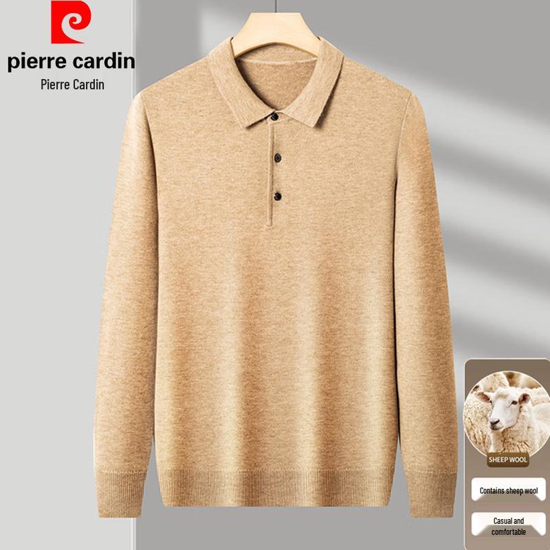 Pierre Cardin Men's Solid Lambswool Blend Thick Knit Polo Sweater