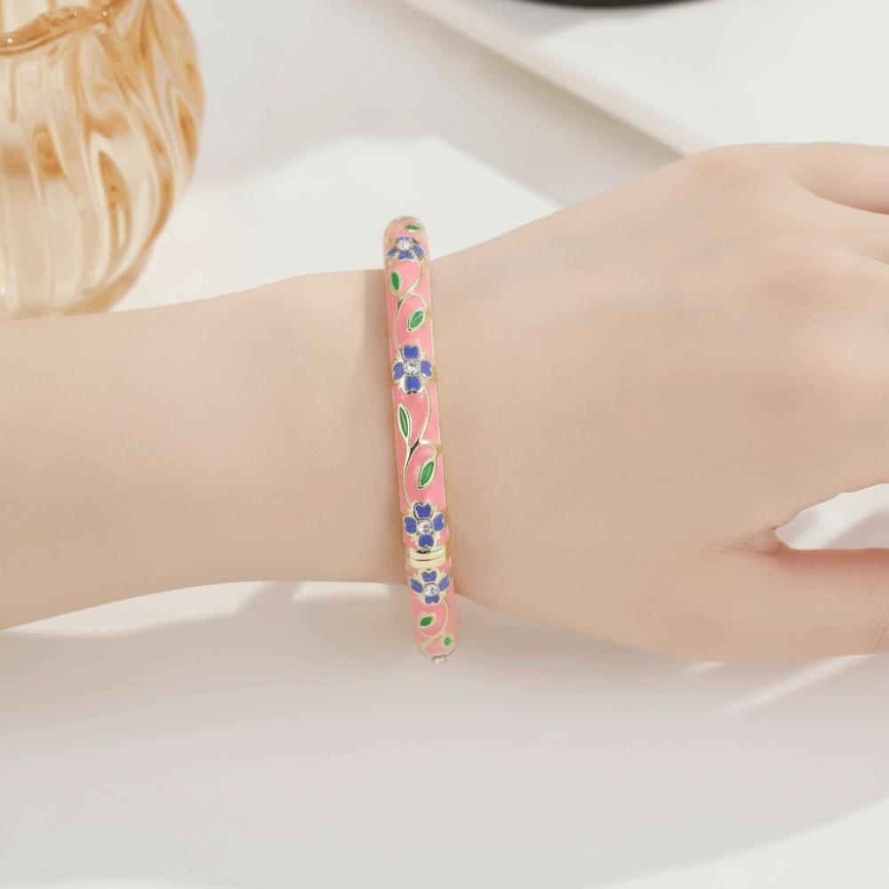 Metal Enamel Bracelet Color Plated Enamel Flower Bangle Cloisonne Bracelet Traditional Style