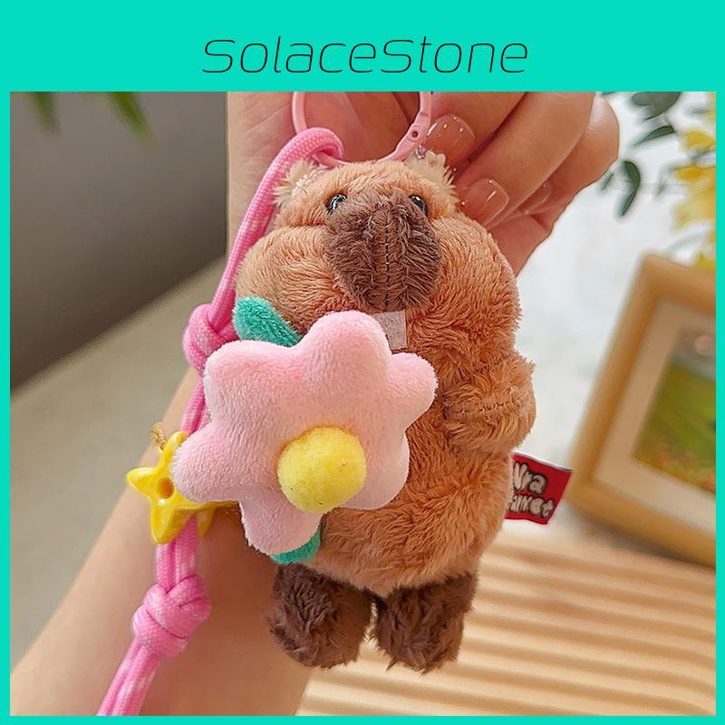 Groundhog Picking Flower Plush Pendant Cute Cartoon Animal Keychain Small Gift