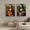 Funny Design Famous Art Poster, Mona Lisa and Cat Prints, Canvas Paintings, Vintage Painting, Wall Art, Living Room, Home Decor