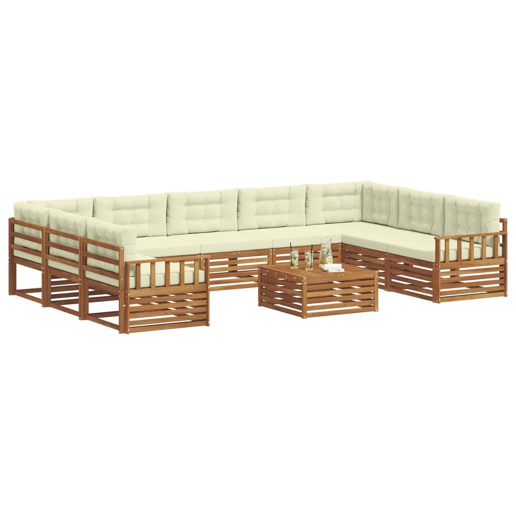 Outdoor Sofa Set 10 pcs Natural & Cream Solid Acacia Wood