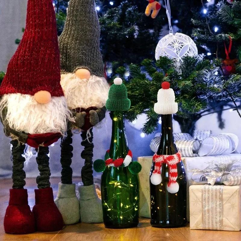 200 шт. Рождественская маленькая шапка, мини-шарф, красный, зеленый, рождественский цвет, нарядная, подвесная, шерстяная, с шариком, декоративная шапка