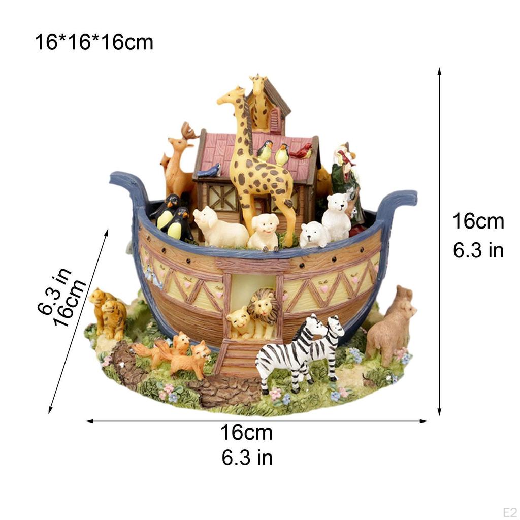 Noah Ark Animal Figurine Music Box Rotating Craft with Mechanical Tabletop Ornament for Year