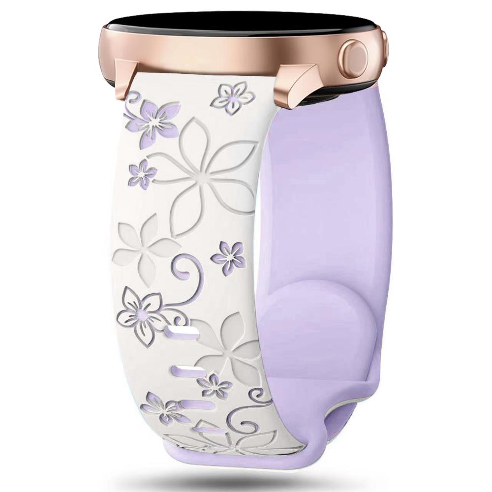 20 мм силиконовый ремешок с цветочным узором и гравировкой, двухцветный для Amazfit GTR, Huawei, Garmin Samsung Galaxy Watch 7 6 5 4