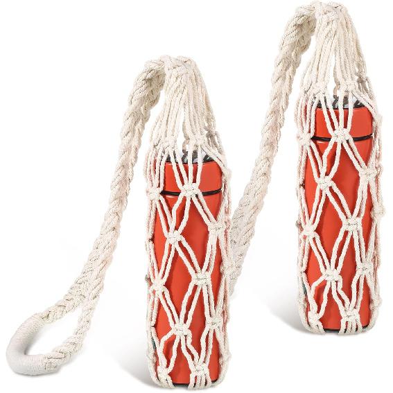 Lothee 2 Pcs Macrame Water Bottle Carrier Cotton Water Bottle Bag Long Strap Boho Water Bottle Holder Woven Macrame Bottle Holder for Adult Sling