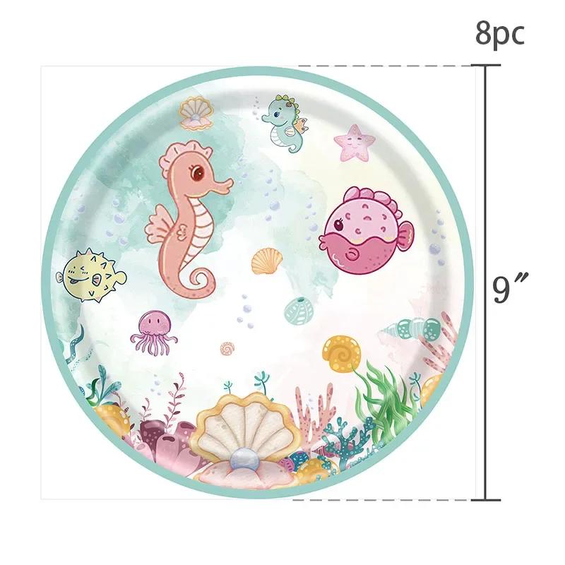 Under The Sea Party Disposable Tableware Sets Ocean Animals Seahorse Jellyfish Paper Dishes Kids Happy Birthday Party Supplies