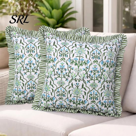 Elegant Floral Cushion Cover Ruffled Cover, Striped Ruffle Throw Pillow Case, 18x18 Soft Skin Friendly Cases Inches Farmhouse Case for Living