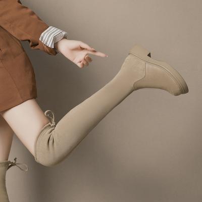 Шелковистые замшевые ботфорты для женской осени и зимы 2025 года, европейские и американские длинные ботинки, эластичные ботинки-носки на шнуровке