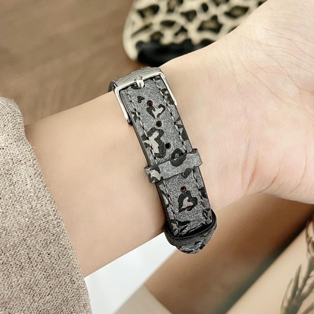 Кожаный ремешок с леопардовым принтом для Apple Watch 11 iWatch 10987E, Huawei FIT4, Xiaomi 9PRO