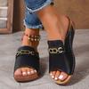 Women's Round Toe One-Strap Sandals with Metal Chain, Casual Summer Shoes, Plus Size Footwear