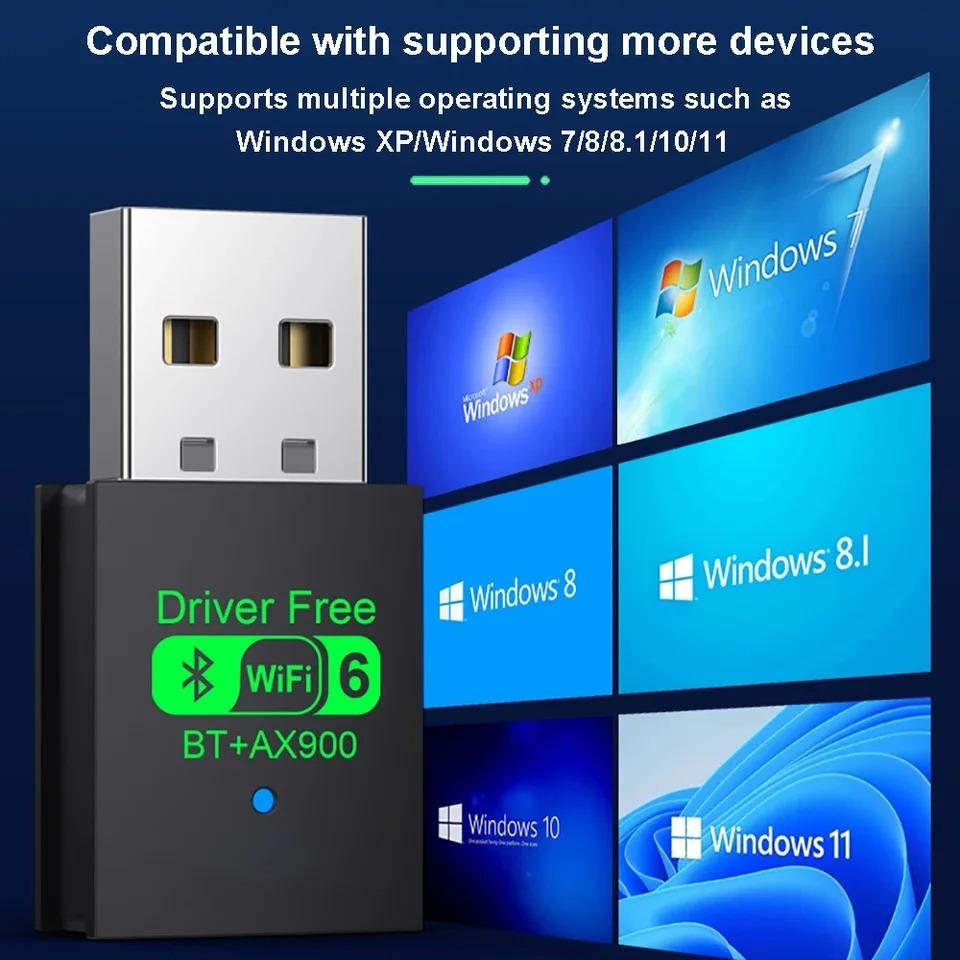 USB WiFi 6 Bluetooth 5.4 Адаптер AX900 - Двухдиапазонный 2-в-1 Донгл для Windows 10/11