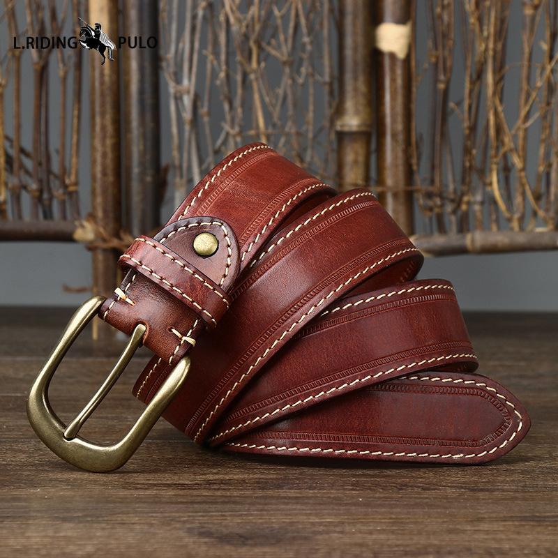 Мужской ремень из состаренной матовой кожи ручной работы с пряжкой-штифтом, мужской повседневный ремень из коровьей кожи