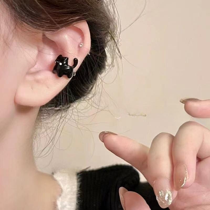 Женские милые серьги-клипсы в форме кошки, без прокола, корейские, нежные, черные, белые, кошачьи серьги, ювелирные аксессуары