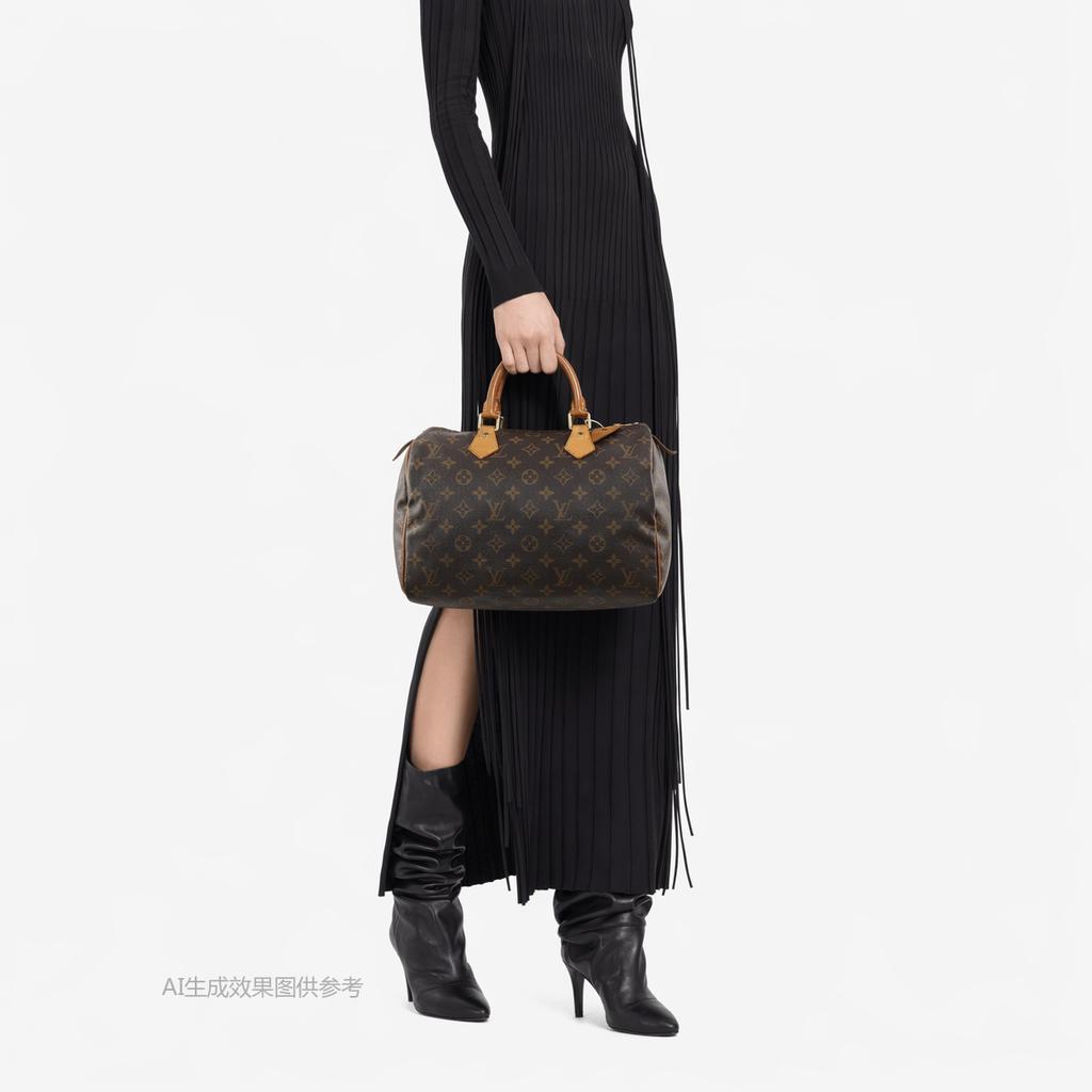 [Pre-Owned] Speedy 30 Elegant Compact Fashionable Commuter Classic Monogram Coated Canvas With Leather Trim Pillow Bag - Fair #BWO76R
