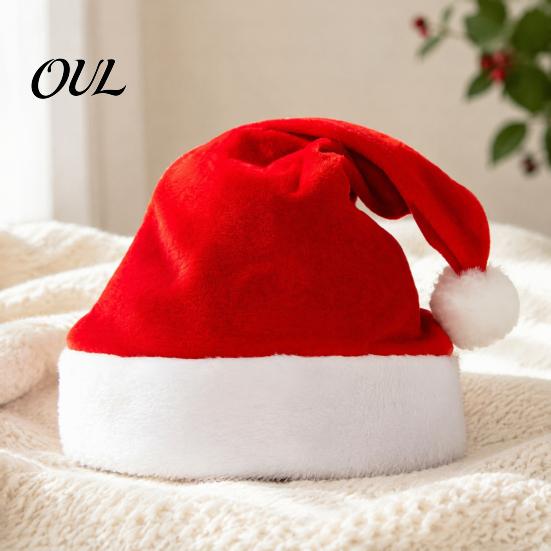 Xmas Party Photo Booth Props Gold Velvet Santa Hat for Adults Kids, Classic Christmas Red with Fluffy Holiday Hats Kids Trim, Soft Comfortable Costume
