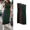 Fall and Winter New Women's Clothing Fashion Style Easiest for Match Bow Tie Textured Round Neck Sleeveless Long Dress 5039626