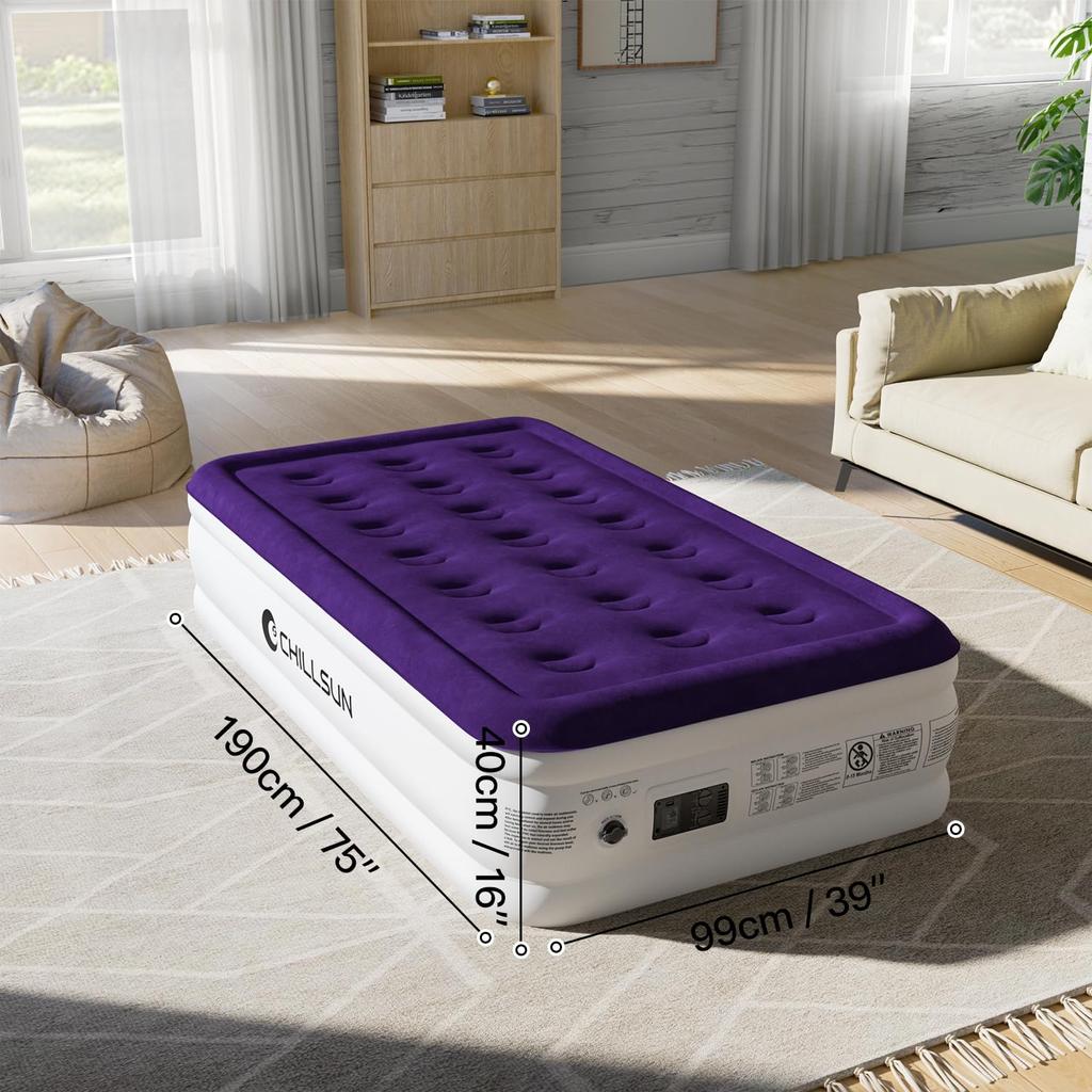 CHILLSUN Air Single Electric Camping Heavy For Flock Surface Длина 190 x Ширина 99 x Толщина 40 Грузоподъемность Air Comfortable Включает дополнительное место для хранения