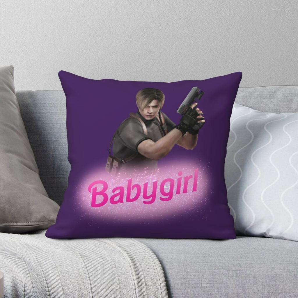 Leon Kennedy Babygirl Square Pillowcase Polyester Linen Velvet Printed Zip Decor Bed Cushion Cover
