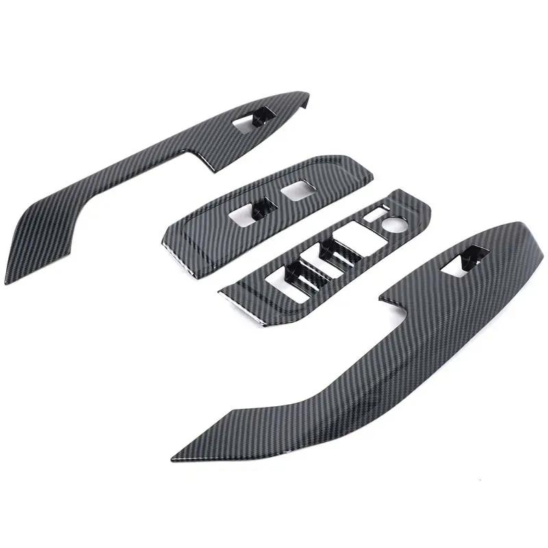 ABS carbon fiber pattern Car Door glass lifting panel frame, inner handle cover sticker For Toyota Land Cruiser LC300 + LHD