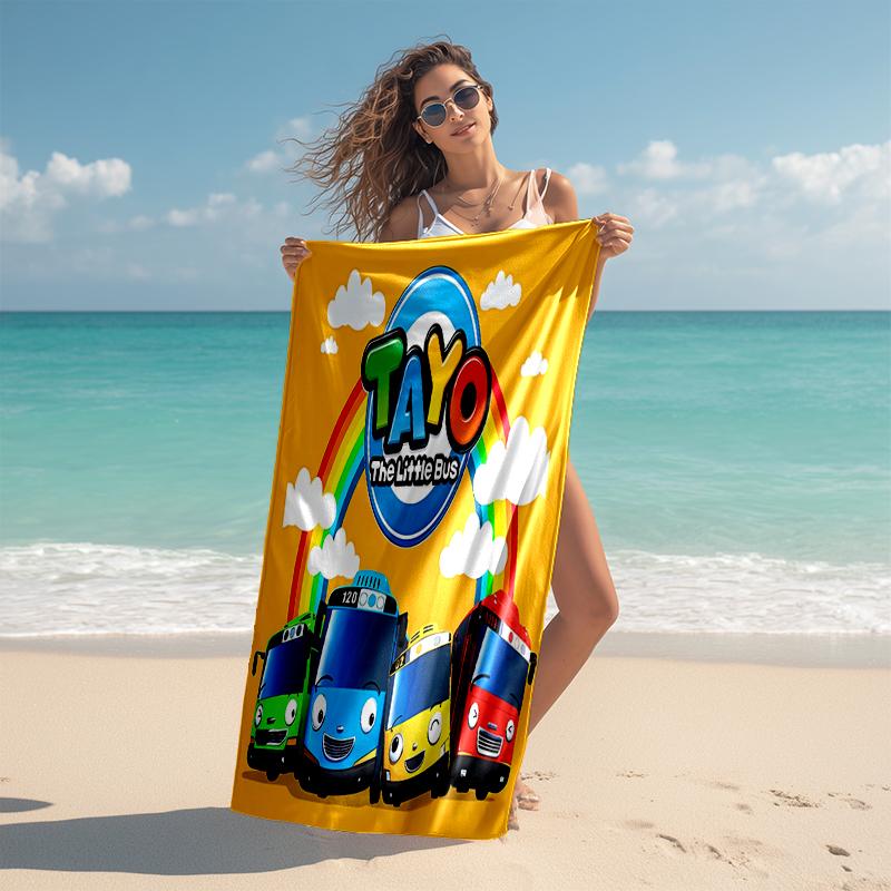 1pc Tayo The Little Bus3 Beach Towel, Comfortable and Thick, and Swimming/Bath/Picnic/Camping Towel, Suitable for Seaside Beaches