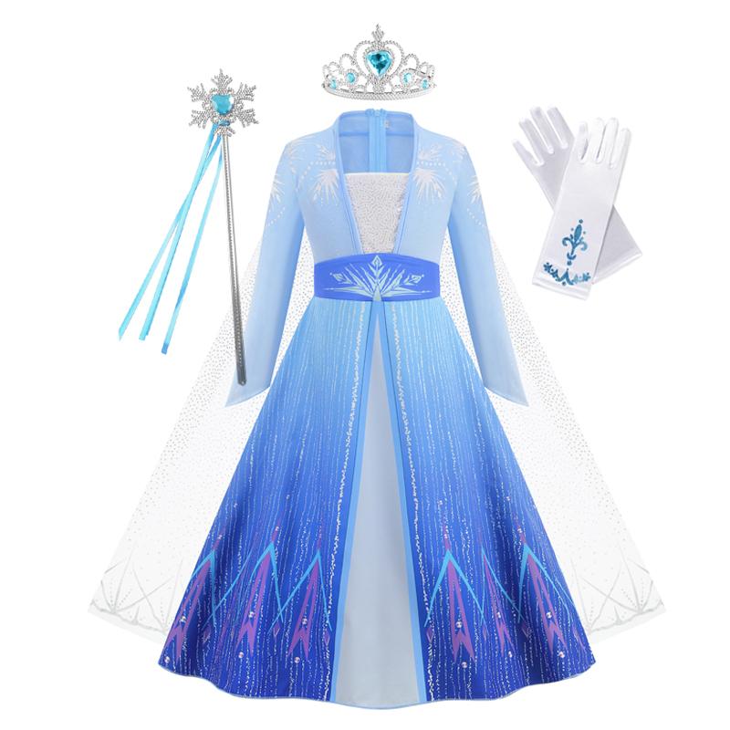 Frozen Elsa Princess Costume for Girls Birthday Party Long Sleeve Halloween Cosplay Snow Queen Carnival Clothing Kids Dress