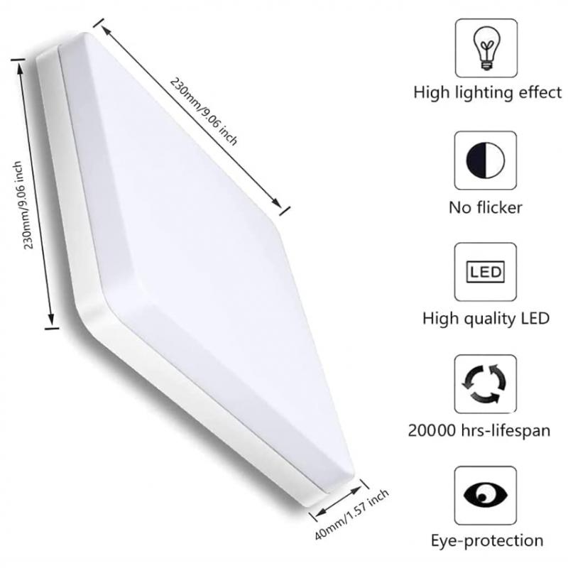 36W Квадратный светодиодный потолочный светильник 4050LM Светодиодный потолочный светильник IP44 6500K Светодиодный потолочный светильник 23 CM