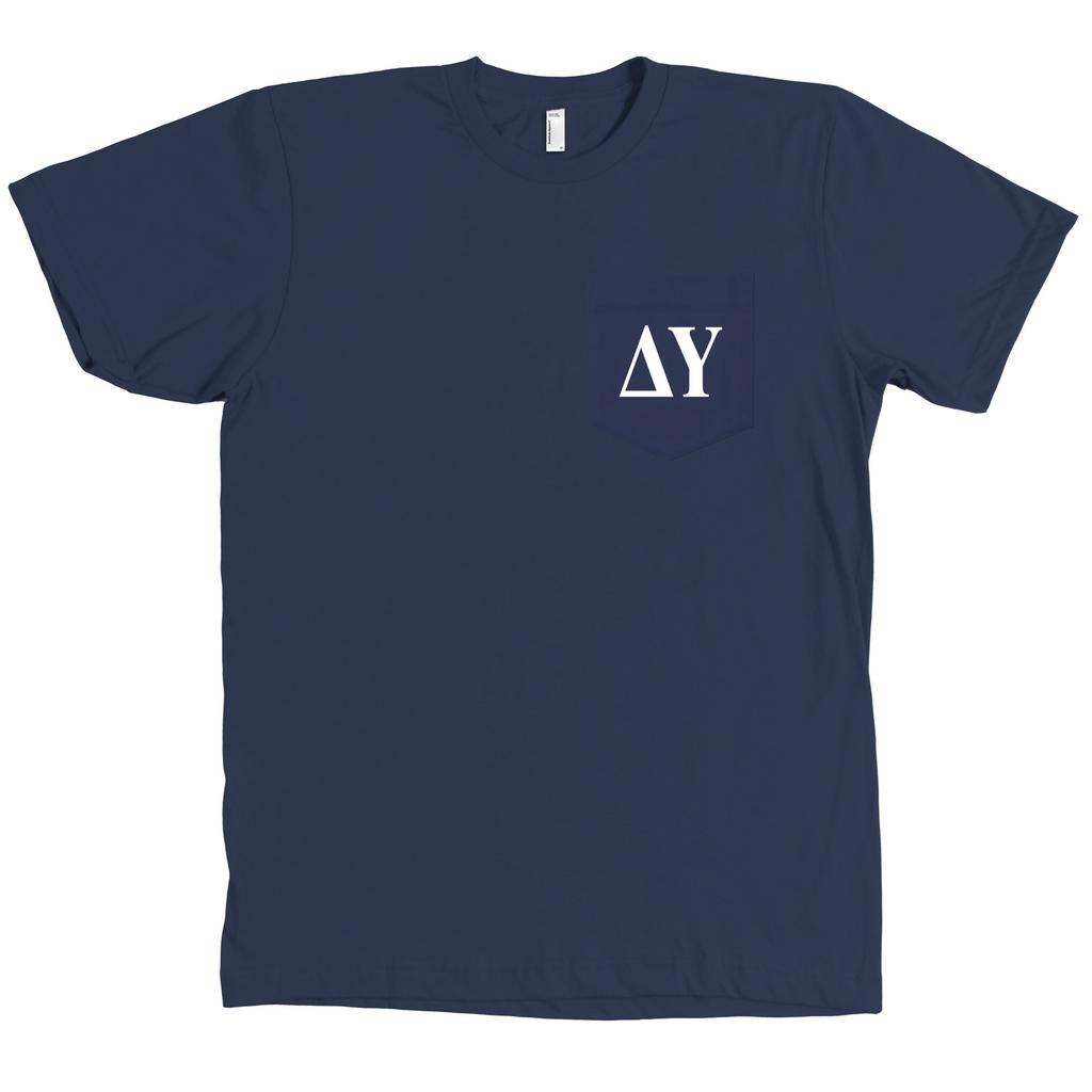 Delta Upsilon Bella + Canvas POCKET Navy T Shirt Fraternity Tee Letters NEW