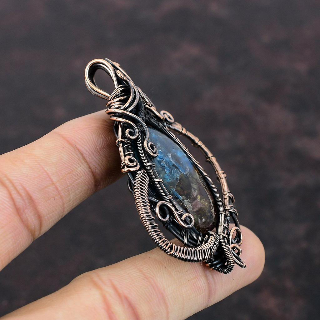 Медный арбуз, турмалин, кулон, медная проволока, кулон с драгоценным камнем, медная ювелирная проволока ручной работы, ювелирные изделия для подарка, кулон с камнем