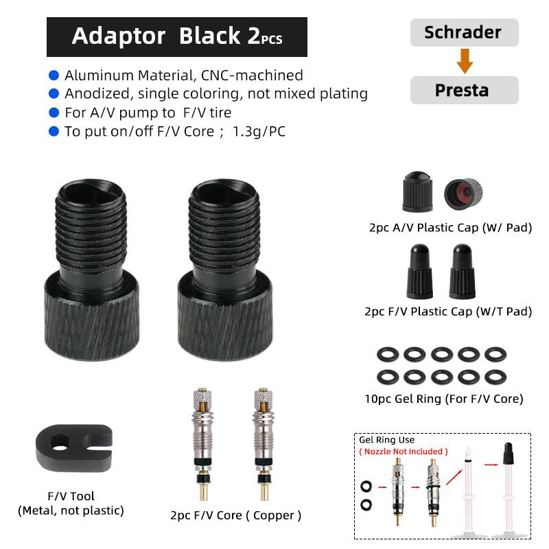 Presta Valve Adaptor for Schrader Pump F/V Valve Core Fitting Tool 2 In 1 Bicycle Nozzle Convertor Aluminum Anodized