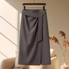 Gray High-Waist Irregular Slit Midi Bodycon Skirt for Women - Autumn 2026 Fashion